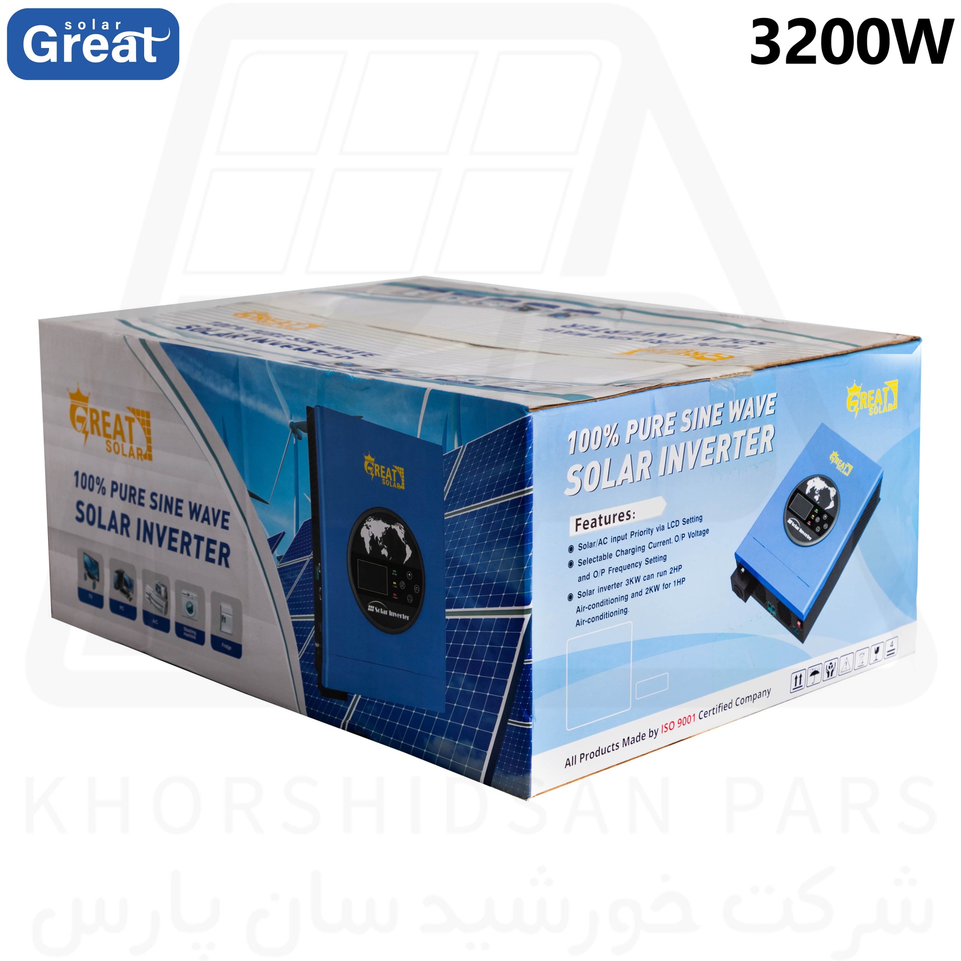  حجم و ابعاد بسته بندی سانورتر 3200 وات Great Solar 